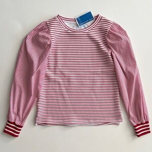 Addison Bay Nwt Penny Pullover Sweater Super White & Cherry Red Stripe